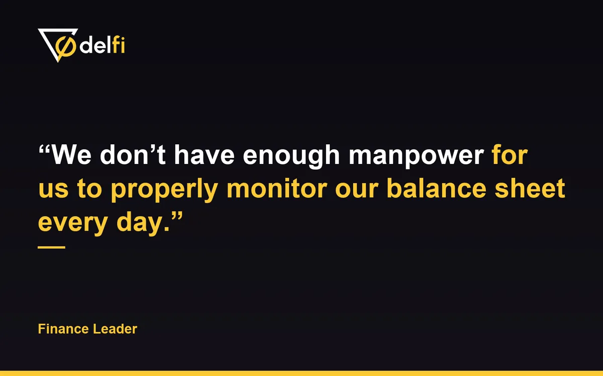 Quote card: We don't have enough manpower for us to properly monitor our balance sheet every day. Finance Leader.